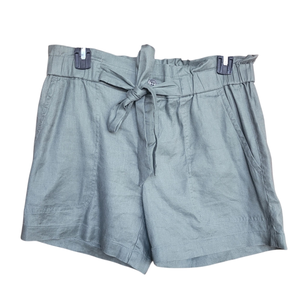 Liverpool LA Stretch Linen Belt Fennel Green Paper Bag Shorts Size 6
